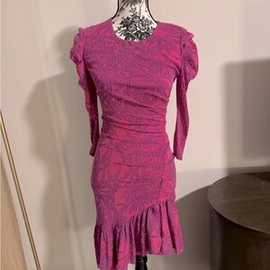 Diane Von Furstenberg Pink Ruched Ruffled Cocktail Dress